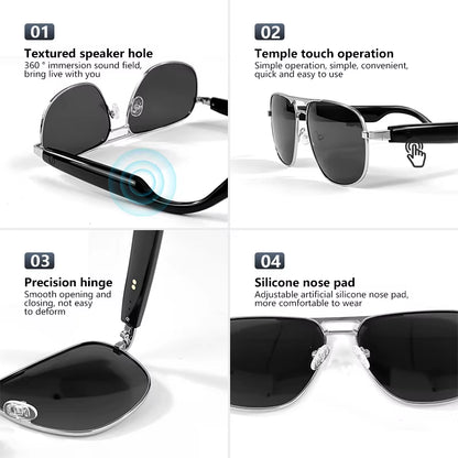 Bluetooth Eyewear Ray Metal Smart Glasses Wireless Bann Music Sunglasses for Women Men Polarized UV400 Protection Christmas Gift